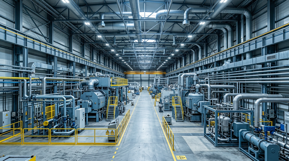 Sistema HVAC industrial en planta de producción